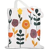 DHQH Floral Embroidery Canvas Tote Bag for Women, Cute Birthday Gifts Grocery Bags, Reusable Bag for Mom Grandma Teacher