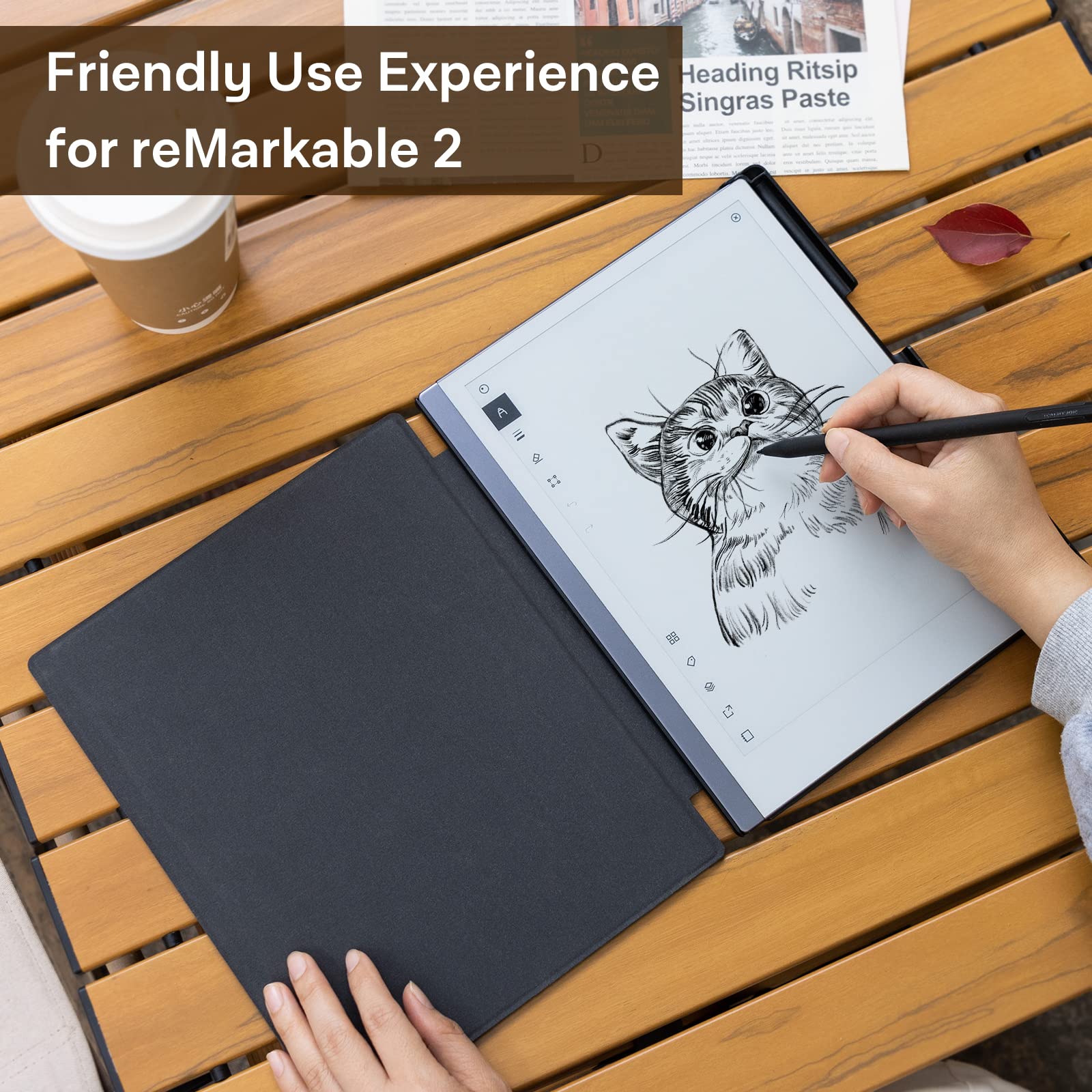 CoBak Case for Remarkable 2 Paper Tablet - Lightweight and Hard Back Shell Protective Book Folio Cover with Built-in Pen Holder - for 10.3