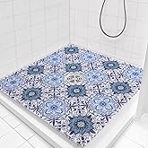 HOMBYS Square Shower Mat Non Slip 27x27 in,Shower Mat with Drain Hole in Middle,Shower Floor Mats for Inside Shower,PVC Loofah Shower Stall Mat,Secure in Shower Mat,Boho Bath Mats for Shower