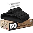 Utopia Home 50 Pack Premium Non Slip Velvet Hangers Tie Bar - Heavy Duty Coat Hangers for Closet - Strong Pants Hangers & Spa