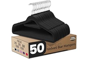 Utopia Home 50 Pack Premium Non Slip Velvet Hangers Tie Bar - Heavy Duty Coat Hangers for Closet - Strong Pants Hangers & Spa