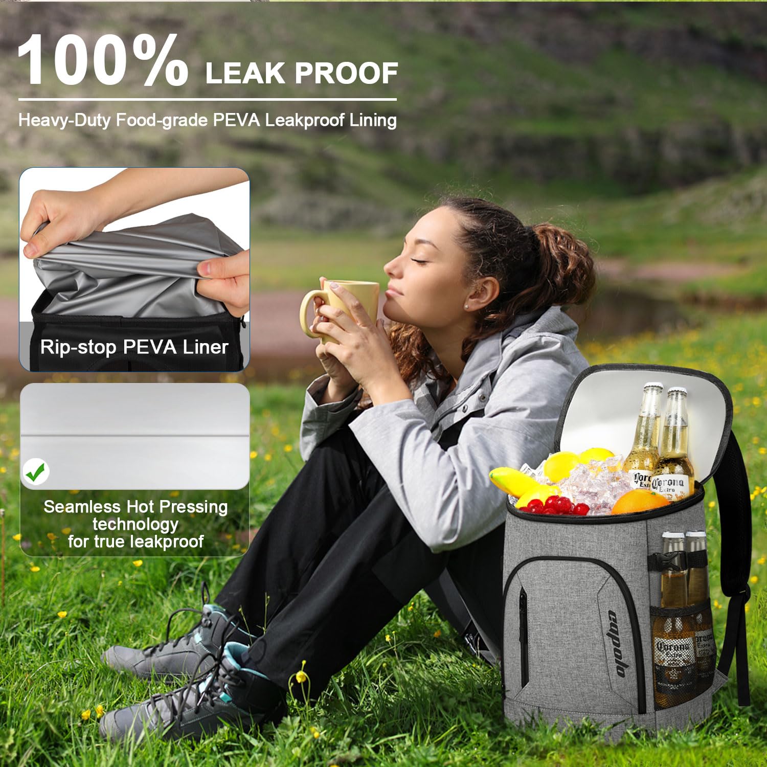 Capolo Cooler Backpack 30/45 Cans, Insulated Thermal Bag Beverage Soft Cooler Lunch Camping Travel Picnic Hiking for Men Women