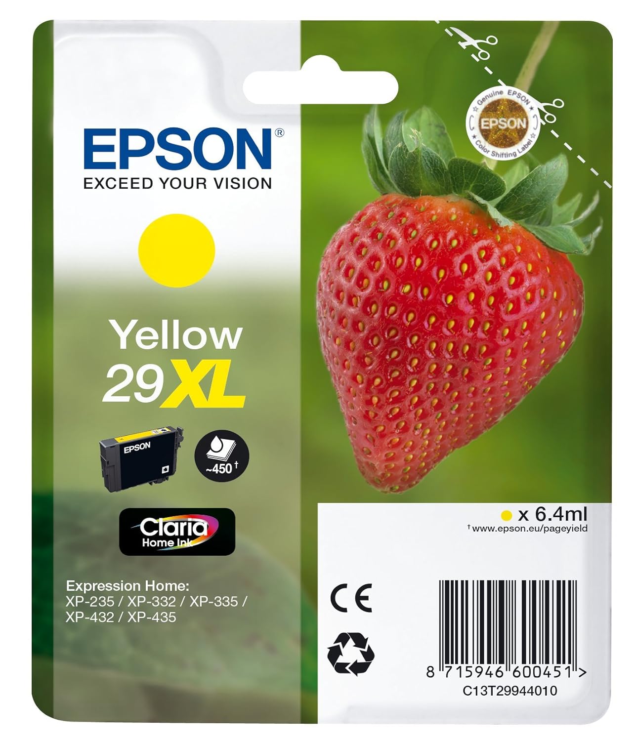 Epson C13T29944012 Claria No.29 Home Strawberry Ink Cartridge, X-Large High Capacity, Yellow 