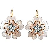Navachi 18k Gold Plated White Crystal Acetate Blooming Flowers Leverback Earrings