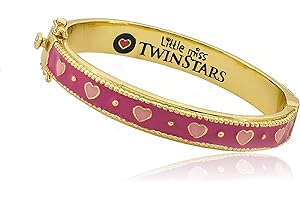 Little Miss Twin Stars Outfit Makers 14k Gold-Plated Pink Enamel Hinged Bangle Accented With Hot Pink Flowers & Gold Dots/ 40 mm