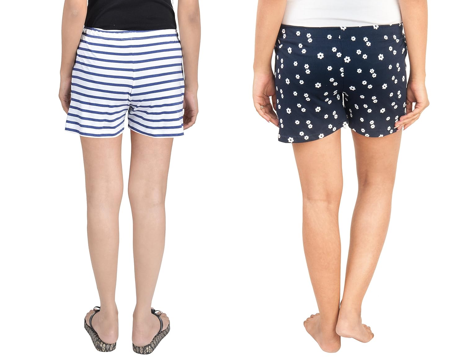 a9- women printed white, dark blue shorts - pack of 2