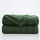 Douceur Christmas Green Throw Blanket for Bed, Soft Cozy Lightweight Stripe Pattern Knitted Throw Blanket for Sofa, Living Room Gift, 50"X60"