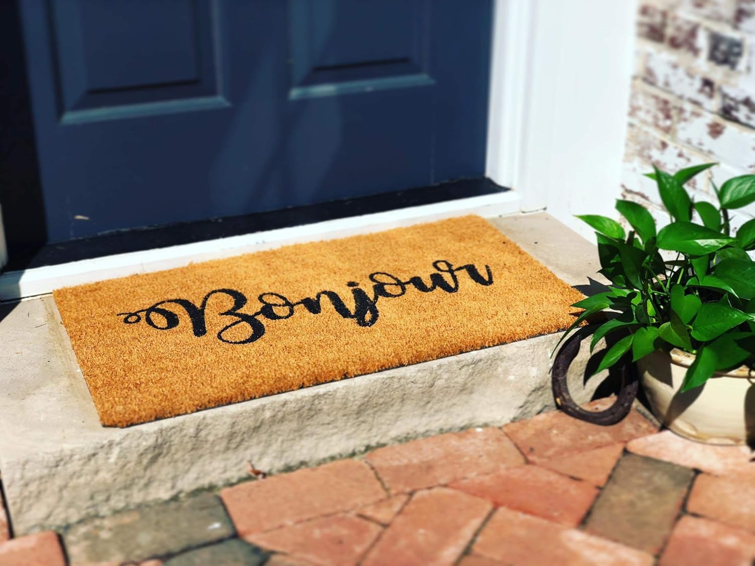 Bonjour Hand Painted Doormat Mat Handmade
