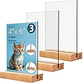 YEEON 4x6 Inch 3 Pack Acrylic Sign Holder with Wooden Base, Desktop Display Stand (4x6 3Pack)