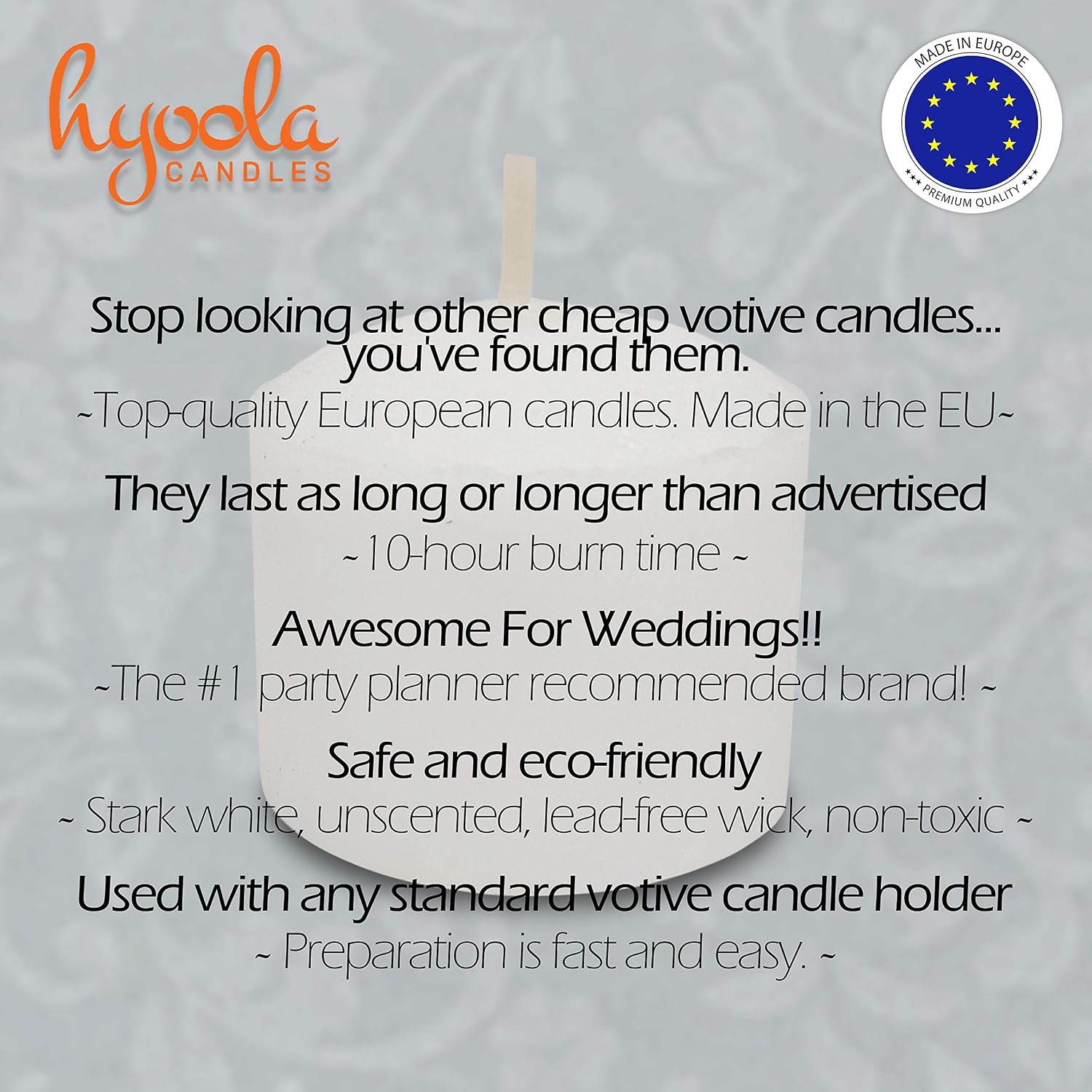 Hyoola Votive Candles - 10 Hour Burn Time Unscented Candles Pack of 100 - White Candles - European Made - Image 3