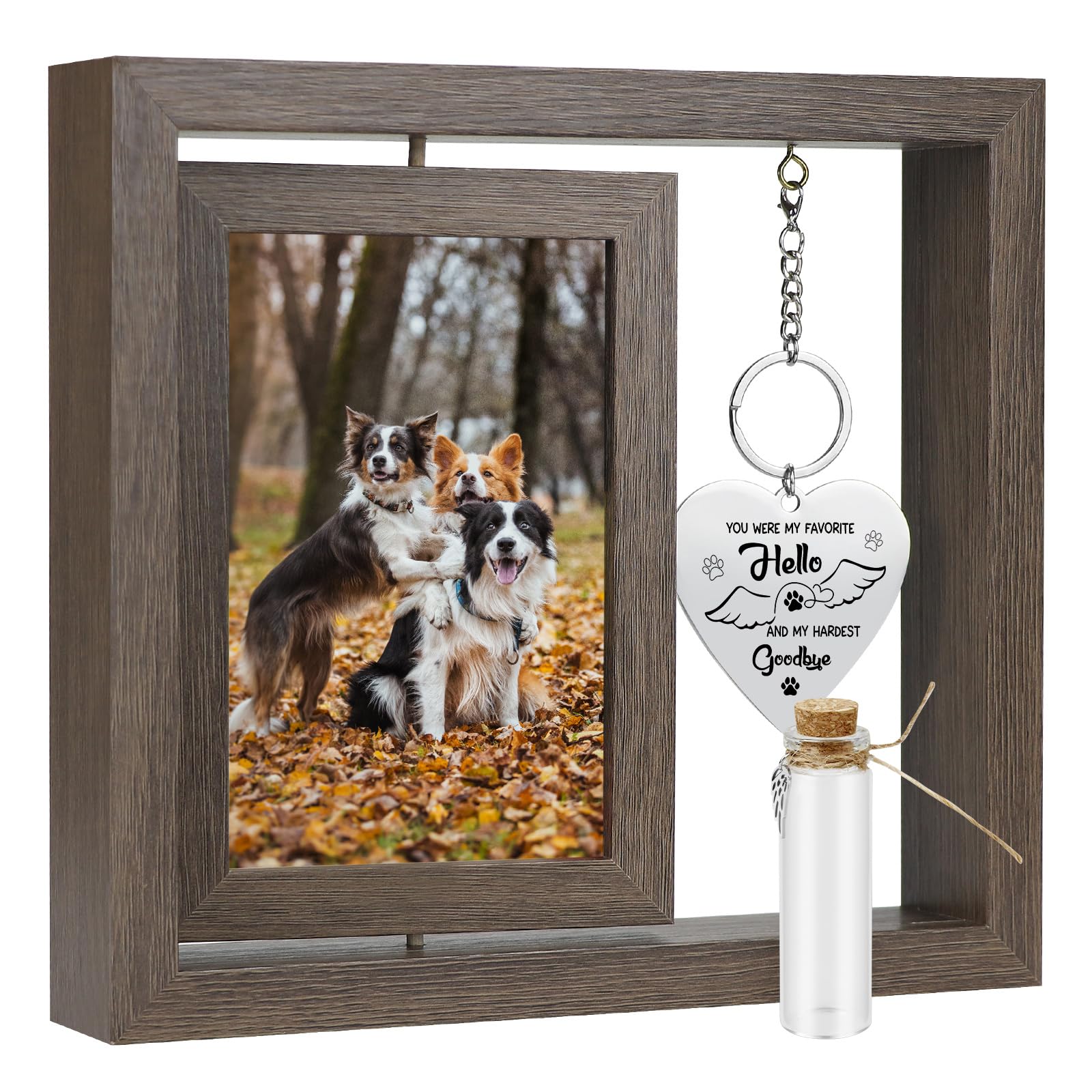 Pet Memorial Rotating Floating Picture Frame 4x6 Come with Pet Hair Memorial Glass Bottle Pet Loss Gifts Loss of Cat or Dog Sympathy Gift (you were my favorite hello and hardest goodbye)