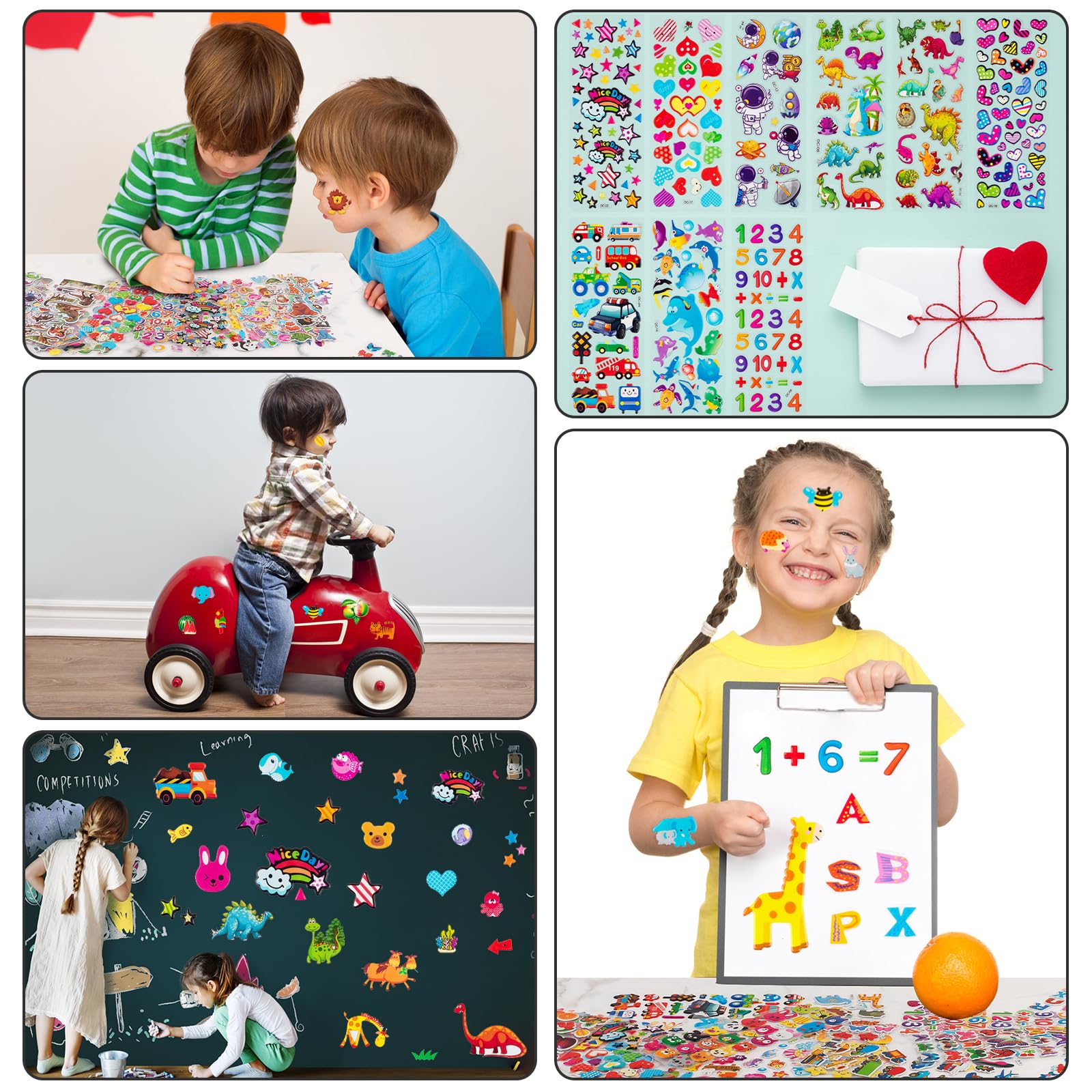 Habett 3D Stickers for Kids & Toddlers, 500+ 3D Puffy Stickers Including Animals, Letters, Numbers, Dinosaurs, Cars and More for Boys, Girls, Teachers, Reward, Craft Scrapbooking