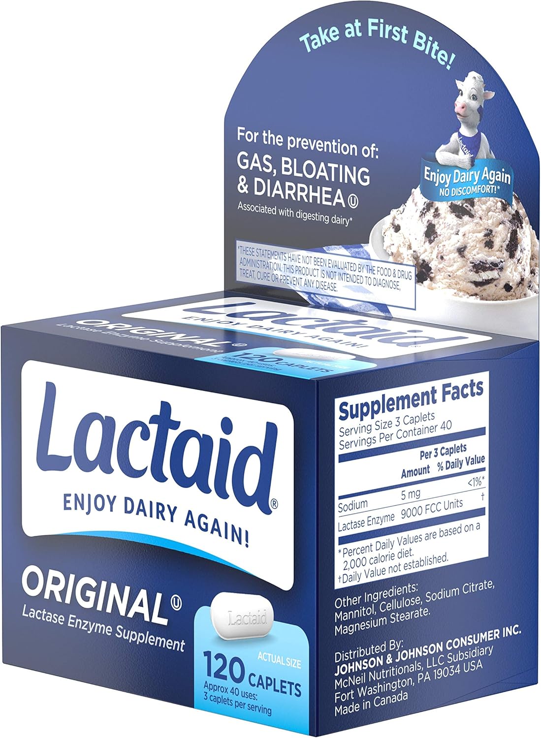 Lactaid Original Strength Lactose Intolerance Relief Caplets with Natural Lactase Enzyme, 120 ct: Health & Personal Care