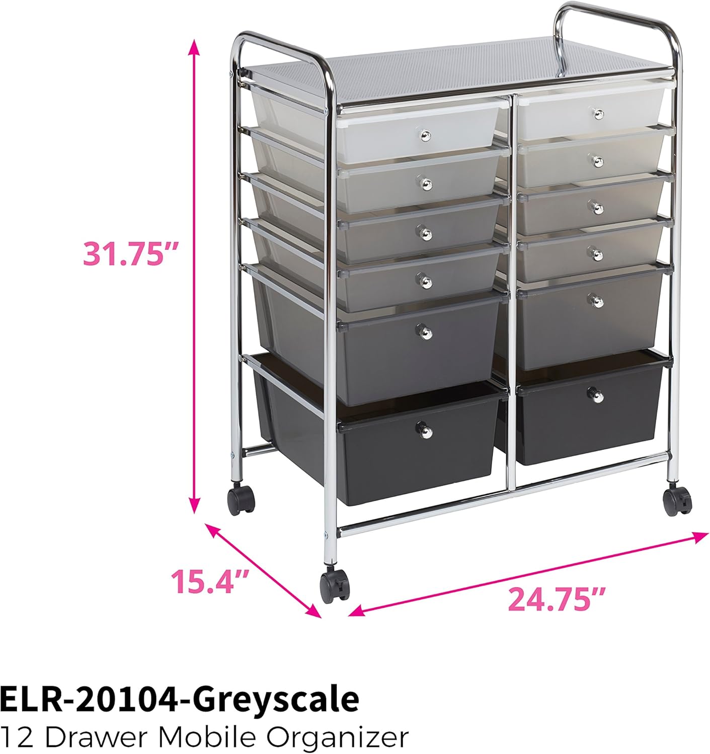 Ecr4kids 12 Drawer Mobile Organizer 31 75 H Grey Amazon Ca
