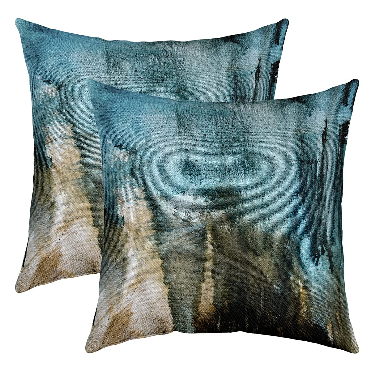 Modern Abstract Throw Pillow Covers 18"x18" Set of 2 Soft Messy Teal Black and Brown Pillow Cases Cushion Covers For Living Room Bedroom Abstract Art Decorative Throw Pillowcases for Sofa Chair