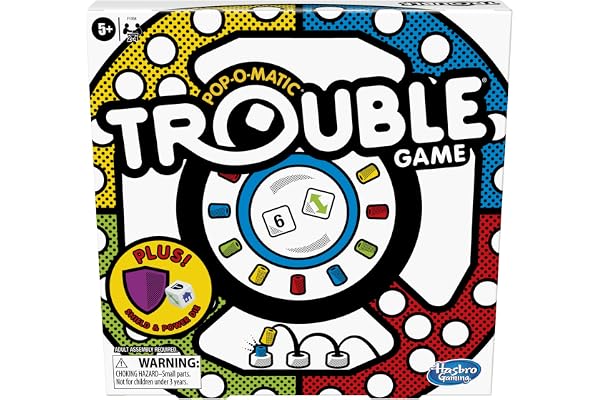 Hasbro Trouble Board Game Pop-o-Matic Dice Roller Includes Power Die and Shield to Amp Up The Fun, Game for Kids Ages 5 and U