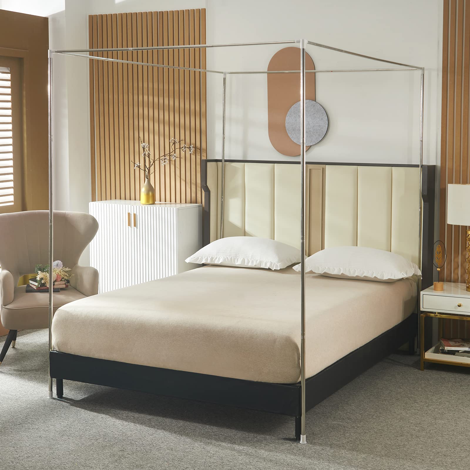 Beyeutao Stainless Steels Bed Canopy Frame Canopy Bed Frame W200 x L200 x H200 cm Mosquito Net Pole 4 Poster Mosquito Frame for Play Tent Stand Outdoor or Indoor