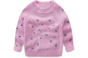 Mud Kingdom Girls Sweater Pullover Crew Neck Warm Embroidered Star Patterns Casual Knitwear