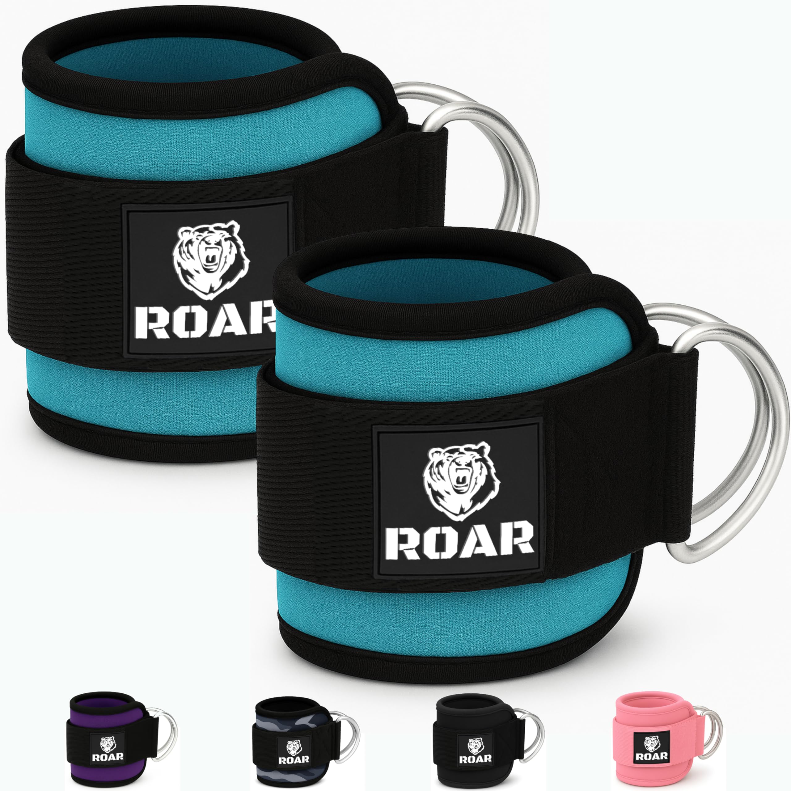Roar® Ankle Cuff For Cable Machines,Pulley Anklets, 2 Gym Anklets, Ankle Weighted Anklet Pulley Machine, Weighted Anklets, Fat Gripz Glute Weights, Gym Weights Machine, Anklet For Pulley. (Blue)