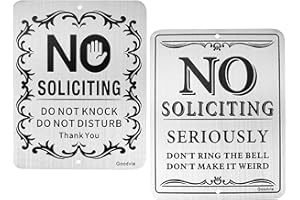 Goodvia No Soliciting Metal Sign for Home and Business, Pack of 2 Brushed Aluminum No Soliciting Signs with 3M Self-adhesive 