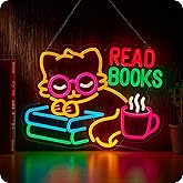 Read Books cat &coffe Neon Sign Book Neon Light Colorful Rainbow Neon Light sign Read More Books Neon Signs Library Classroom Reading Room Bookstore Bookish Decoration Kids Gifts
