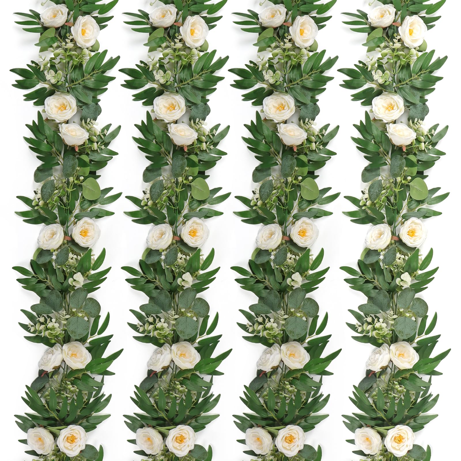 MEIVINES Artificial Eucalyptus Flower Garland - 4PCS 6.5FT Faux Vines With Greenery for Wedding, Spring Home, Table Runner Decor