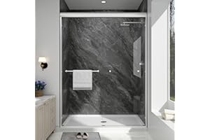 EASYWORC Double Sliding Shower Door, 55"-60" W x 70" H Semi-Frameless Glass Shower Door, 1/4'' (6mm) Clear SGCC Tempered Glass with Explosion-Proof Film and Nano Coating, Brushed Nickel
