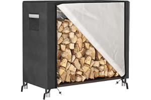 Fixwal 4ft Waterproof Firewood Cover, Heavy Duty 420D Oxford Outdoor Storage Wood Rack Cover with Buckle (Log Rack not Included)