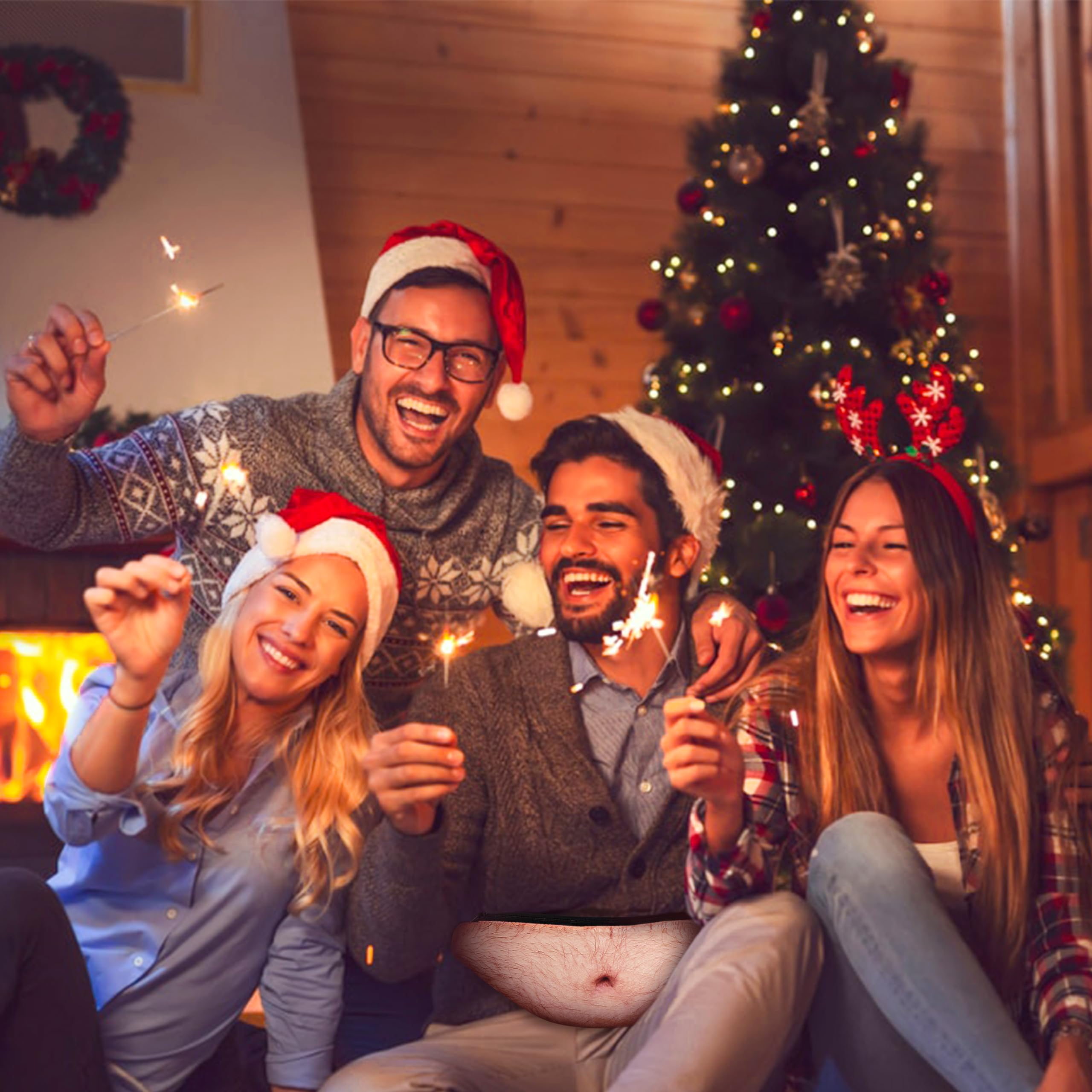 Bamomby Funny Gag Gifts White Elephant Gift Dad Belly Pack,Christmas Gag Gifts Exchange,Fake Belly 3D Waist Bag for Mom,Dad,Sister,Brother,Friends (Thin Hair)