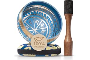 SILENT MIND Handmade Tibetan Etched Singing Bowl Set – Sound Bowl & Meditation Bowl with Cushion, Mallet & Guide – Handmade Nepali Bowls – Sound Bath Accessories – Bronze Singing Bowls