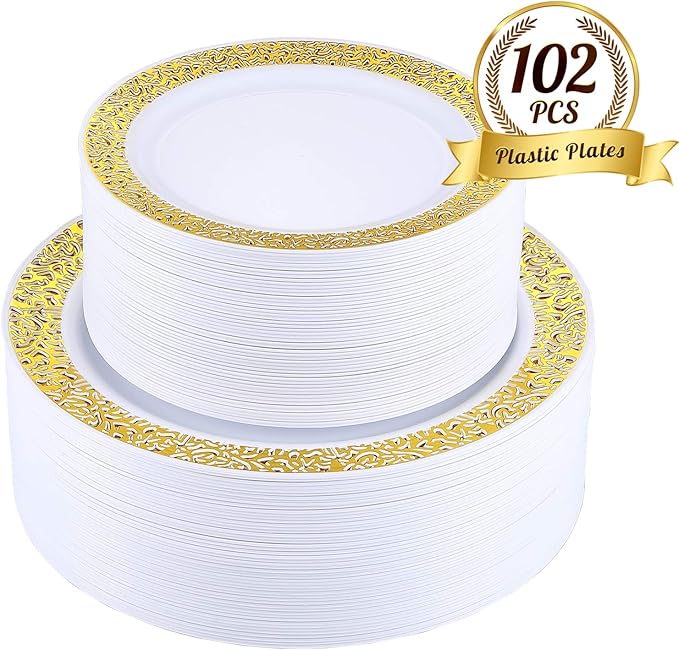 *GREAT PRICE!* Amazon 102PCS Gold Disposable Plastic Plates