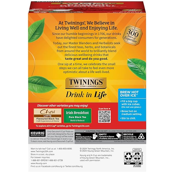 TWININGS ENGLISH BREAKFAST BLACK TEA K-CUP PODS FOR KEURIG, 24 COUNT (PACK OF 1), SMOOTH, FLAVOURFUL, ROBUST, CAFFEINATED, ENJOY HOT OR ICED
