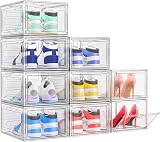 TidyTrove Shoe Storage Box 9 Pcs Clear Stackable Magnetic Door Organizer White view 1