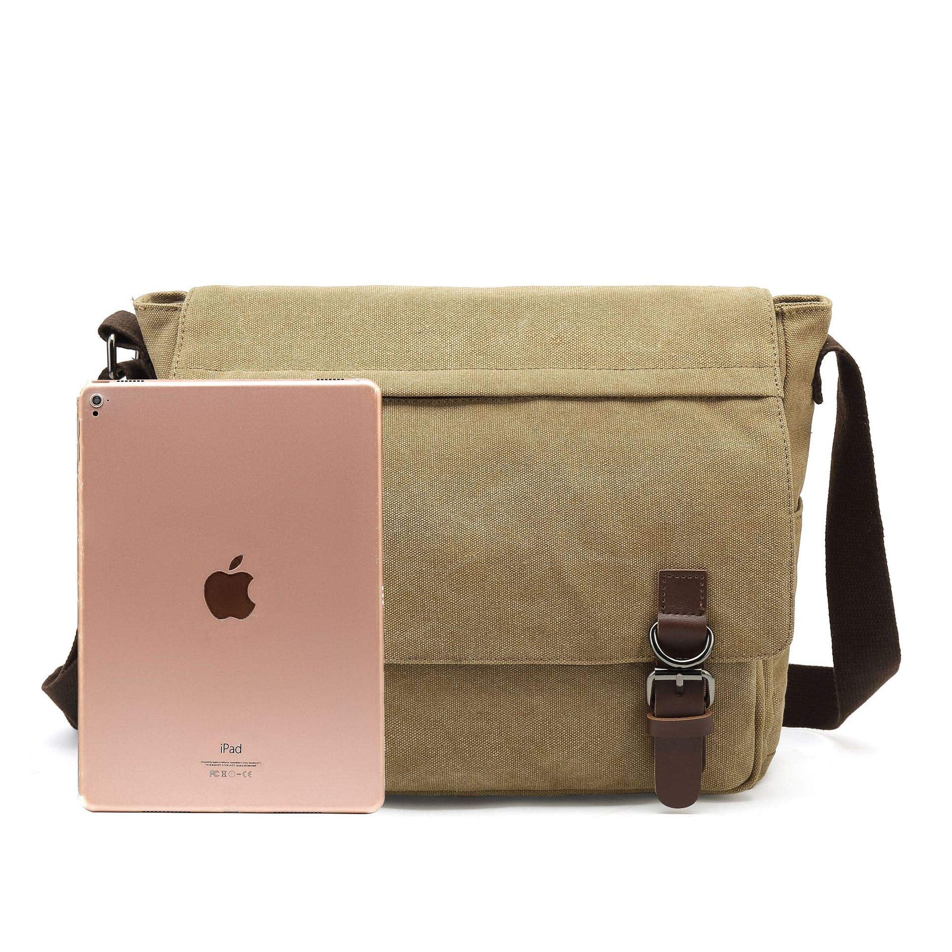 Sechunk Canvas Vintage Messenger Bag Shoulder bag Leather Large Travel Crossbody bags for men women 15inch Laptop