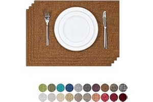 K KEVIN TEXTILE Kevin Textile Faux Linen Heat Resistant Placemats for Dining Table Set of 4, Easy to Clean Anti-Slip Place Mats, 13" x 19", Hazel Brown