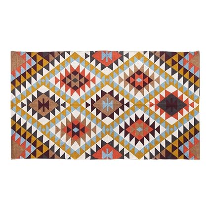 Homescapes handgewobener Teppich mit Buntem geometrischen Druck, 100% Baumwolle, Oslo, 120 x 170cm