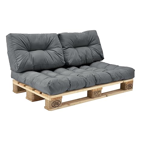 [en.casa] Palettenkissen - 3er Set - Sitzpolster + Rückenkissen [Hellgrau] Paletten-Sofa in/Outdoor