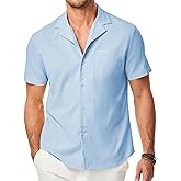 JMIERR Men's Casual Button Down Shirts Short Sleeve Textured Summer Beach Shirt Cuban Vacation Shirts with Pocket