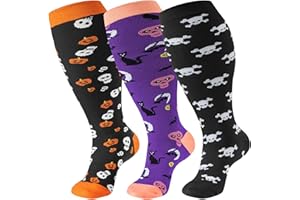CERPITE Halloween Plus Size Compression Socks Wide Calf for Women & Men 20-30 mmhg-Extra Wide Calf Knee High Support Socks for Nurse