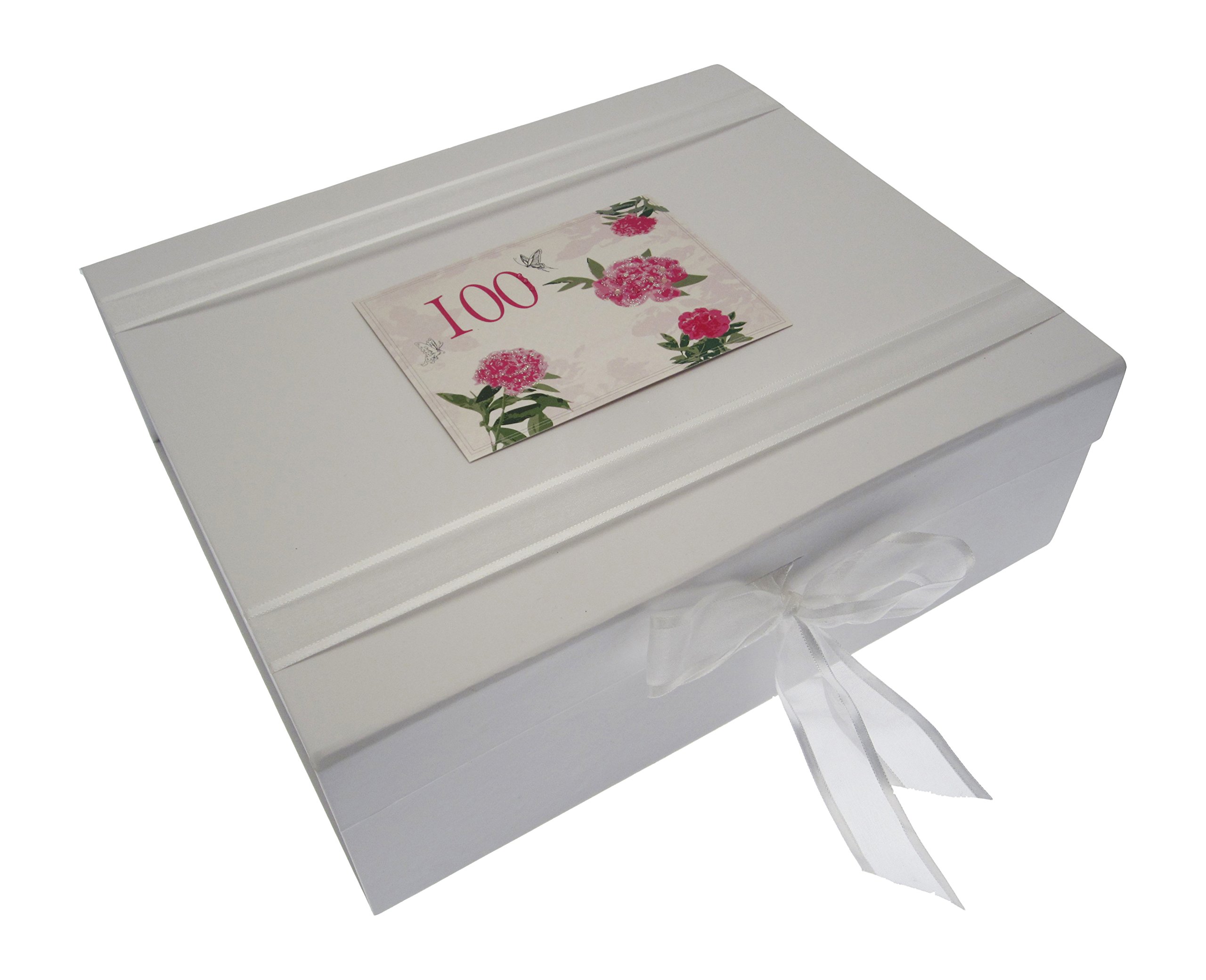 White Cotton Cards, 100th Birthday, Large Keepsake Box, English Roses