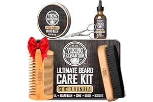 Viking Revolution - Ultimate Beard Kit Spiced Vanilla - Beard Grooming Kit for Men with Beard Brush, Beard Comb, Beard Balm, Beard Oil, Beard and Moustache Scissors - Husband Gifts for Men
