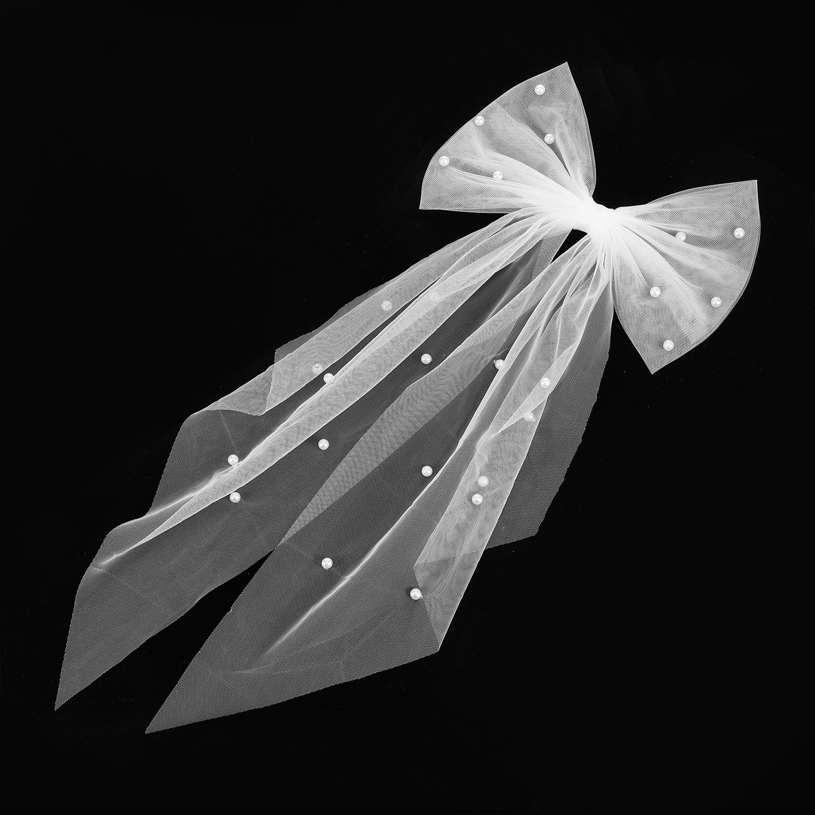 Photo 1 of 1 Pc White Hair Bow Short Veils for Brides Large Pearl Bow Hair Pins Wedding Veil with Barrette Bachelorette Party Accessories First Communion Veil Wedding Decoration Gift for Brides Women