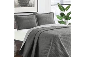 BYSURE All-Season Quilt Bedding Set(King, Grey), Braided Pattern Microfiber Bedspread, Lightweight Coverlet with 2 Shams