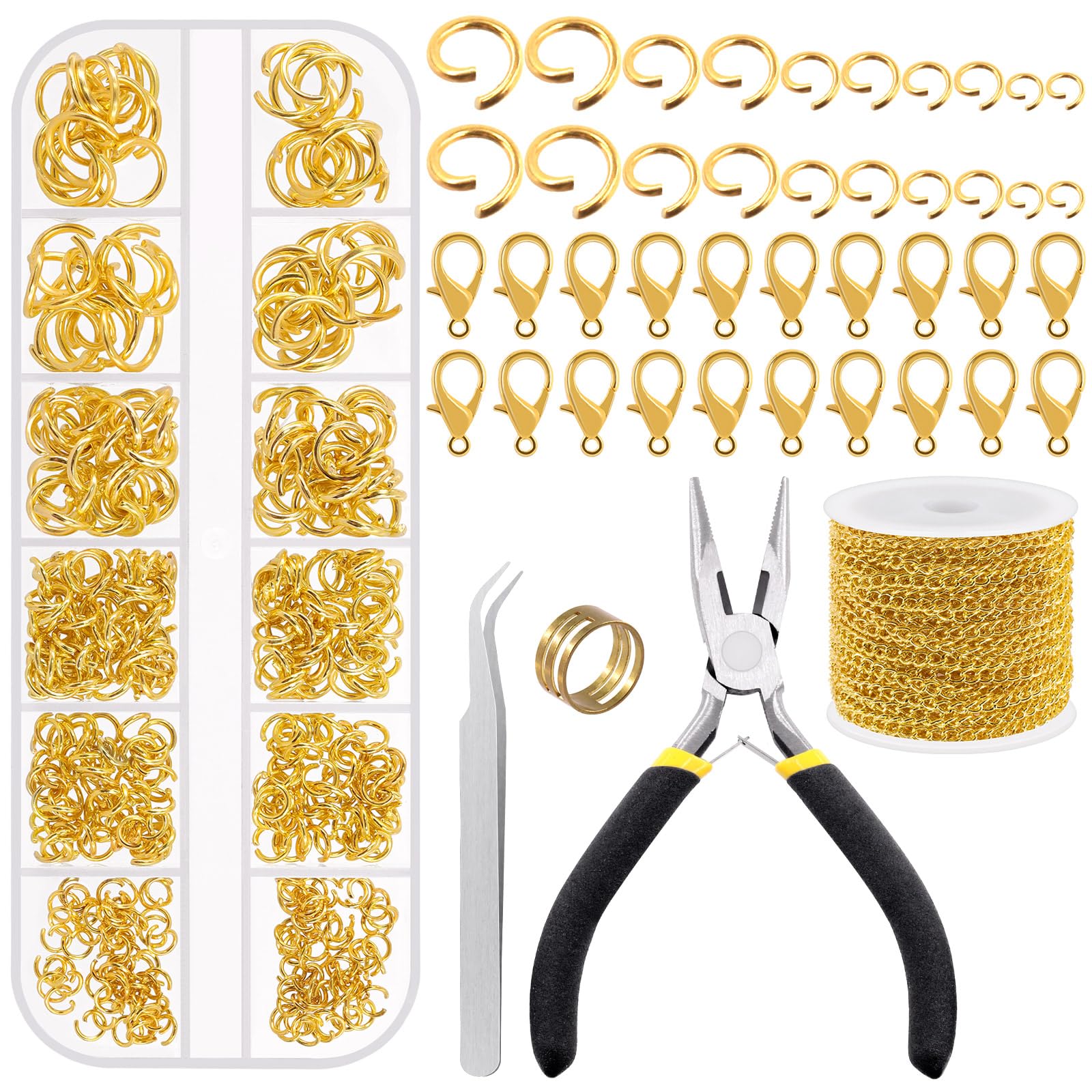 Tanstic 504Pcs 30 Feet Jewelry Making Chains Cable Link Chain Necklace Chains Bulk with Jump Rings and Lobster Clasps for Bracelet Necklace Making(Gold)