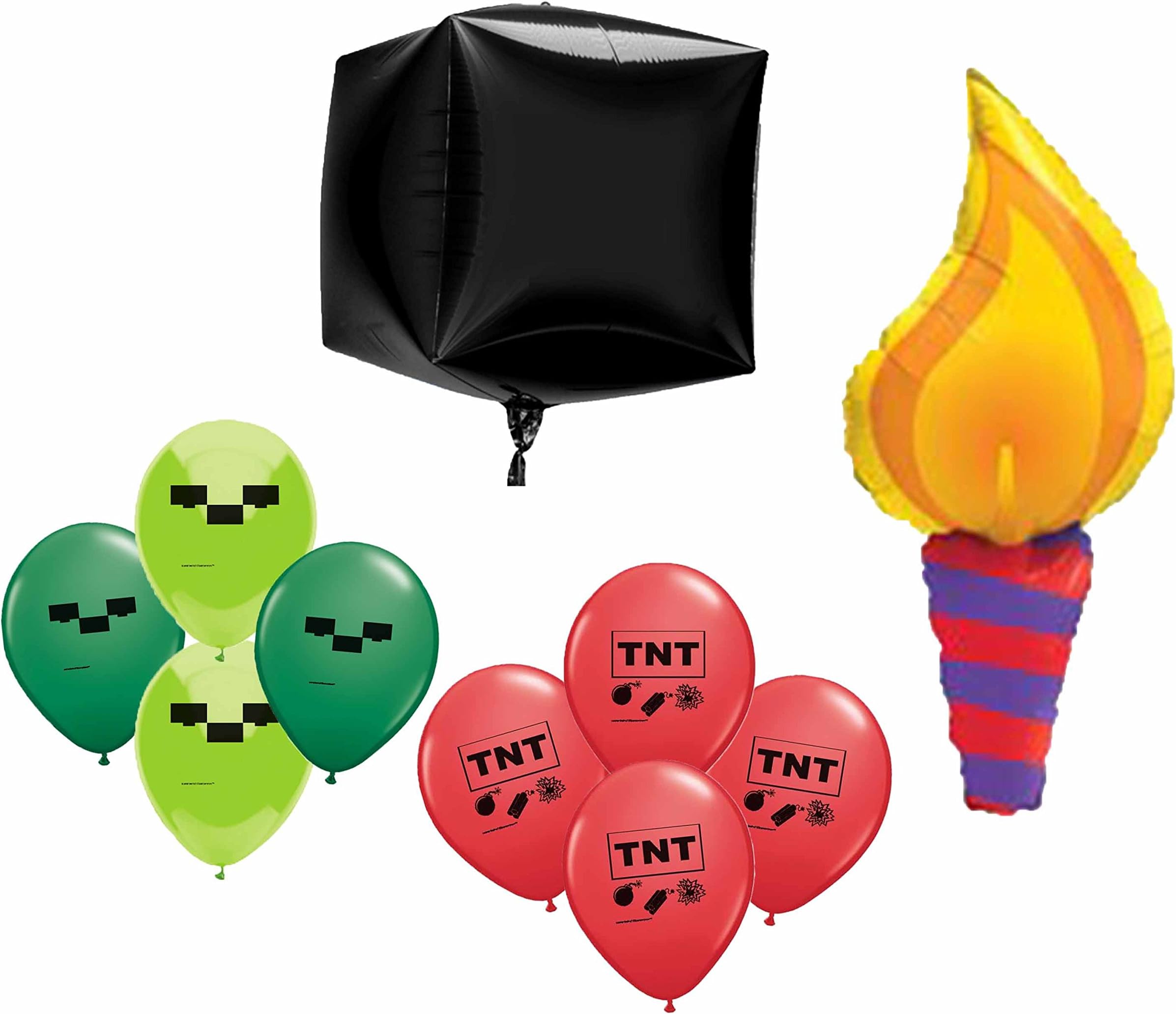 TNT Mining Black Pixel Torch Birthday Party Balloon Set