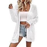 SECRETEYARD Womens Crochet Cardigan Sweater Lightweight Rib Knit Open Front Sweater Coats Cover Up White