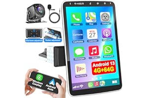 ELECTROSMART 10 Inch Single Din Car Stereo Wireless CarPlay Android Auto Rotatable Touchscreen Android CarPlay Radio Bluetooth FM GPS Navigation WiFi Car Audio Receiver Head Unit QLED Screen+Rear Camera, 4G+64G