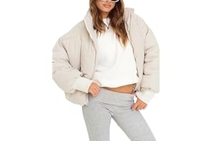 UANEO Puffer Jacket Womens Oversized Cropped Puffy Quilted Winter Jackets Coat