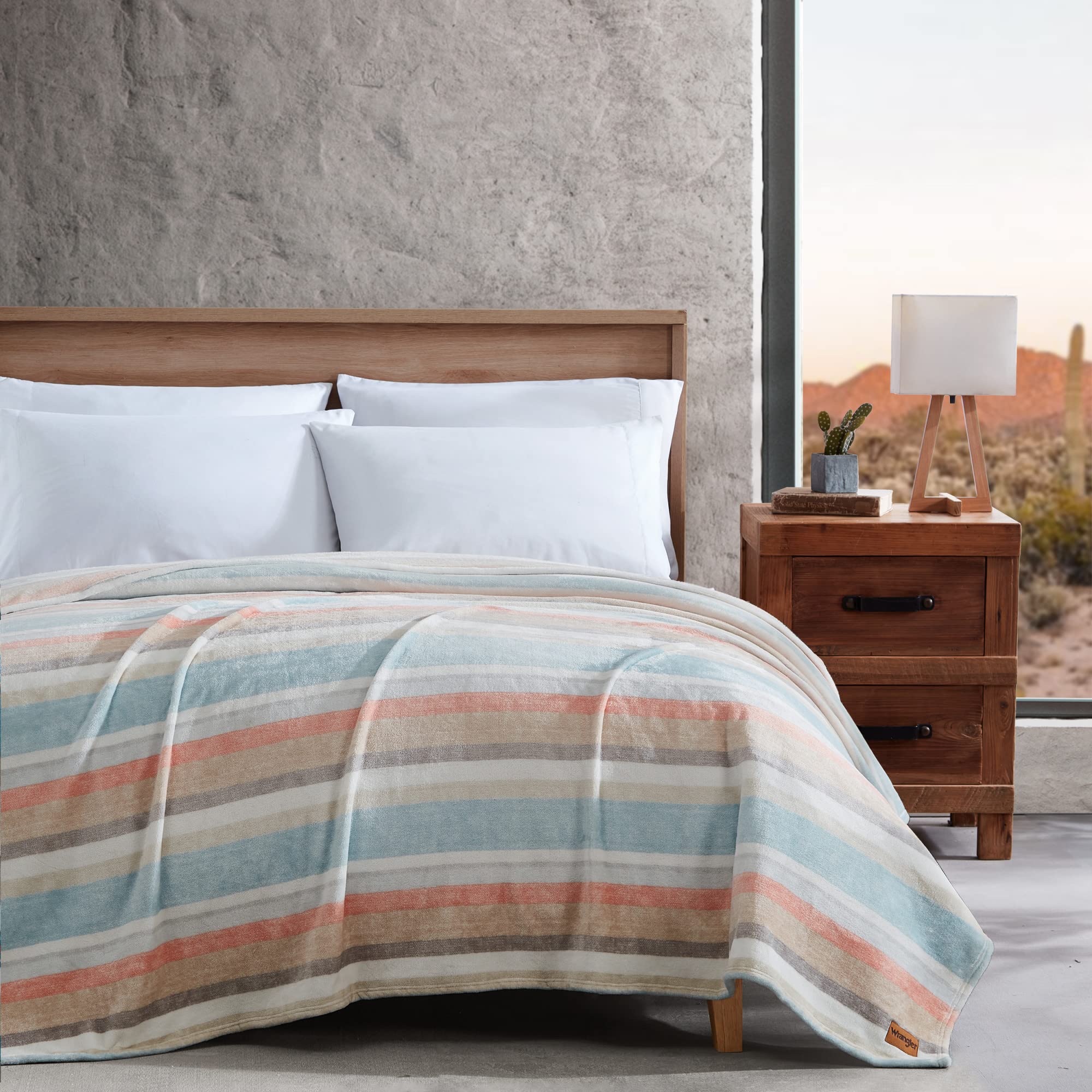 Wrangler - Queen Blanket, Ultra Soft Plush Fleece Bedding, Cozy Home Decor for Bed or Couch (Glen Canyon Stripe Blue, Queen)