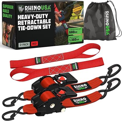 Rhino USA Retractable Ratchet Straps 2 Pack 5cm x 3m 1360kg